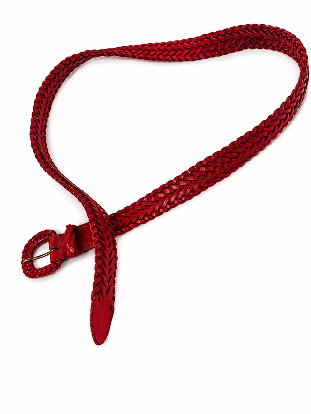 Genuine Leather Braided Belt Red Made in Argentina Western Boho - Picture 2 of 9